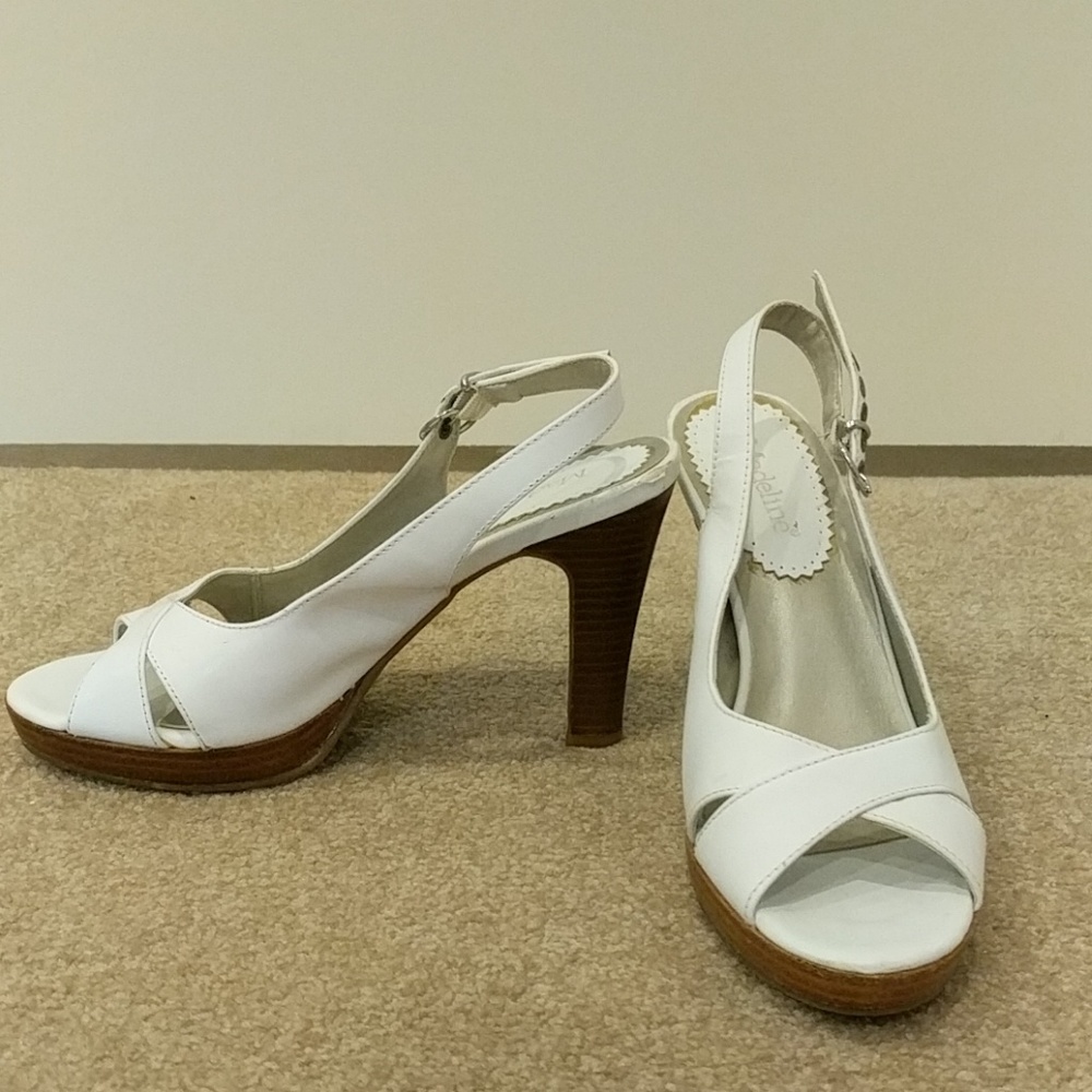Madeline white leather open toe high heels